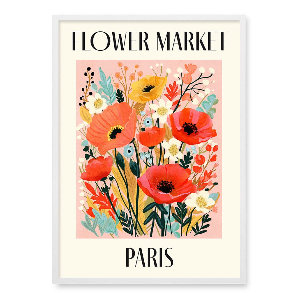Flower Market Paris Wall Art Print A1 (59.4 x 84.1cm) / Matte White Frame / No Border from our Australian Made Wall Art collection by Profile Australia