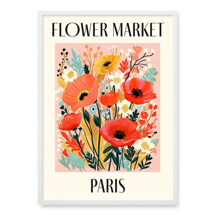 Flower Market Paris Wall Art Print A1 (59.4 x 84.1cm) / Matte White Frame / No Border from our Australian Made Wall Art collection by Profile Australia