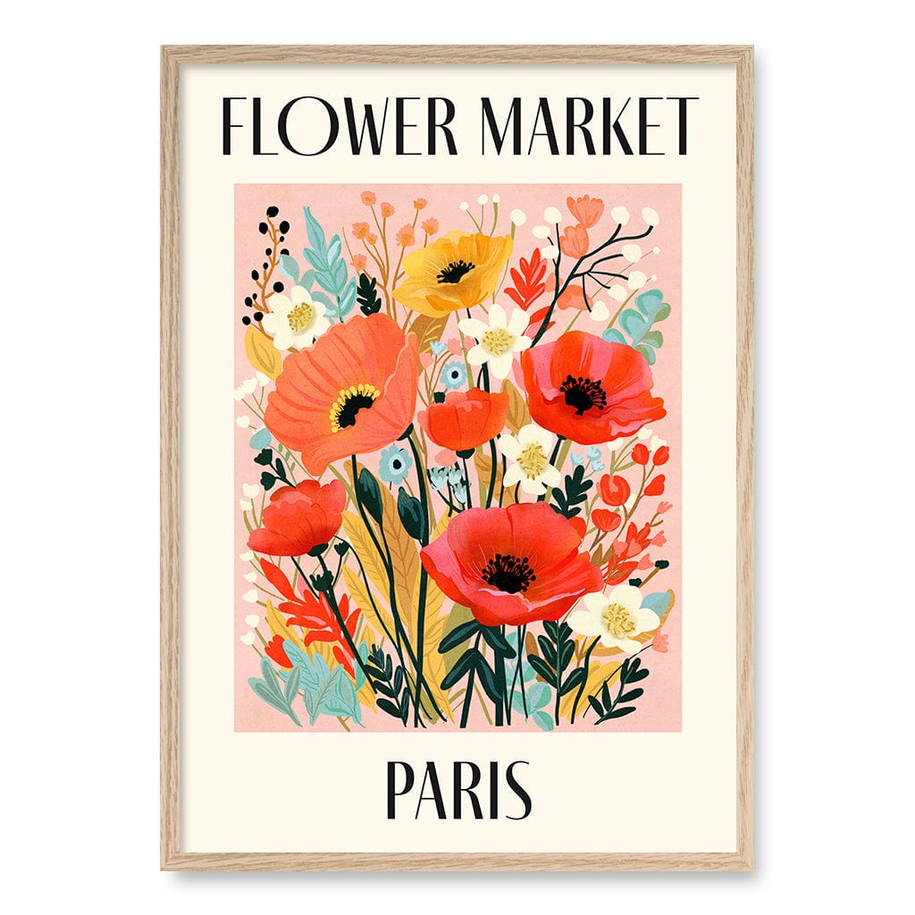 Flower Market Paris Wall Art Print A1 (59.4 x 84.1cm) / Natural Oak Frame / No Border from our Australian Made Wall Art collection by Profile Australia