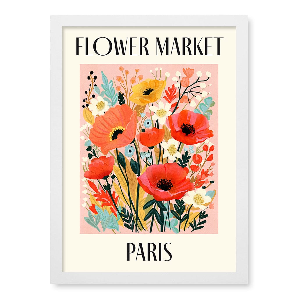 Flower Market Paris Wall Art Print A3 (29.7 x 42cm) / Matte White Frame / No Border from our Australian Made Wall Art collection by Profile Australia