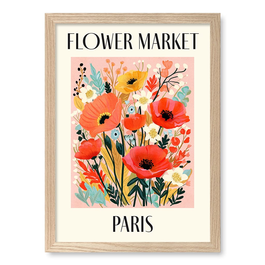 Flower Market Paris Wall Art Print A3 (29.7 x 42cm) / Natural Oak Frame / No Border from our Australian Made Wall Art collection by Profile Australia