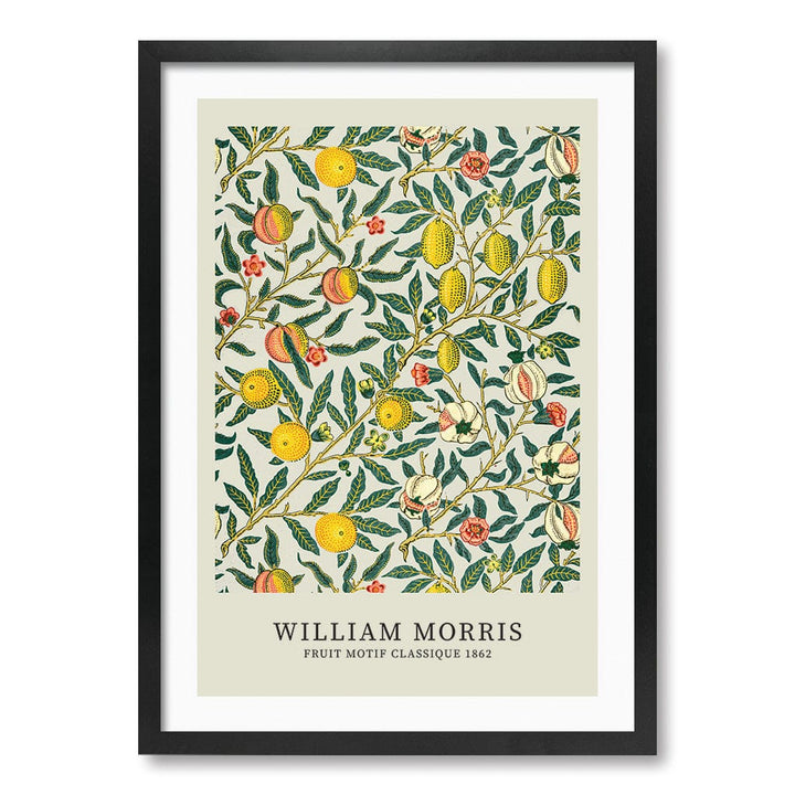 Four Fruits Motif - William Morris Floral Art Print A4 (21 x 29.7cm) / Matte Black Frame / White Border from our Australian Made Framed Wall Art, Prints & Posters collection by Profile Products (Australia) Pty Ltd
