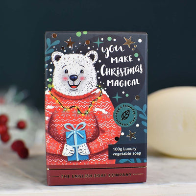 Frankincense & Myrrh Polar Bear Christmas Character Soap Bar from our Luxury Bar Soap collection by The English Soap Company