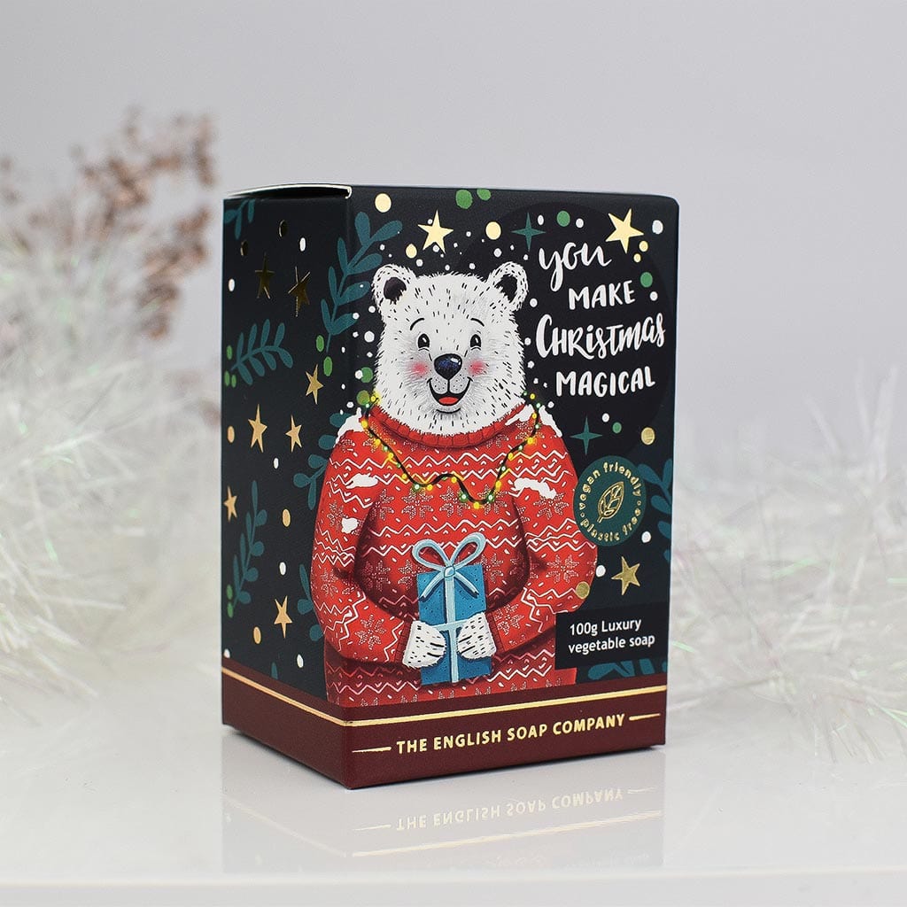 Frankincense & Myrrh Polar Bear Christmas Character Soap Bar from our Luxury Bar Soap collection by The English Soap Company