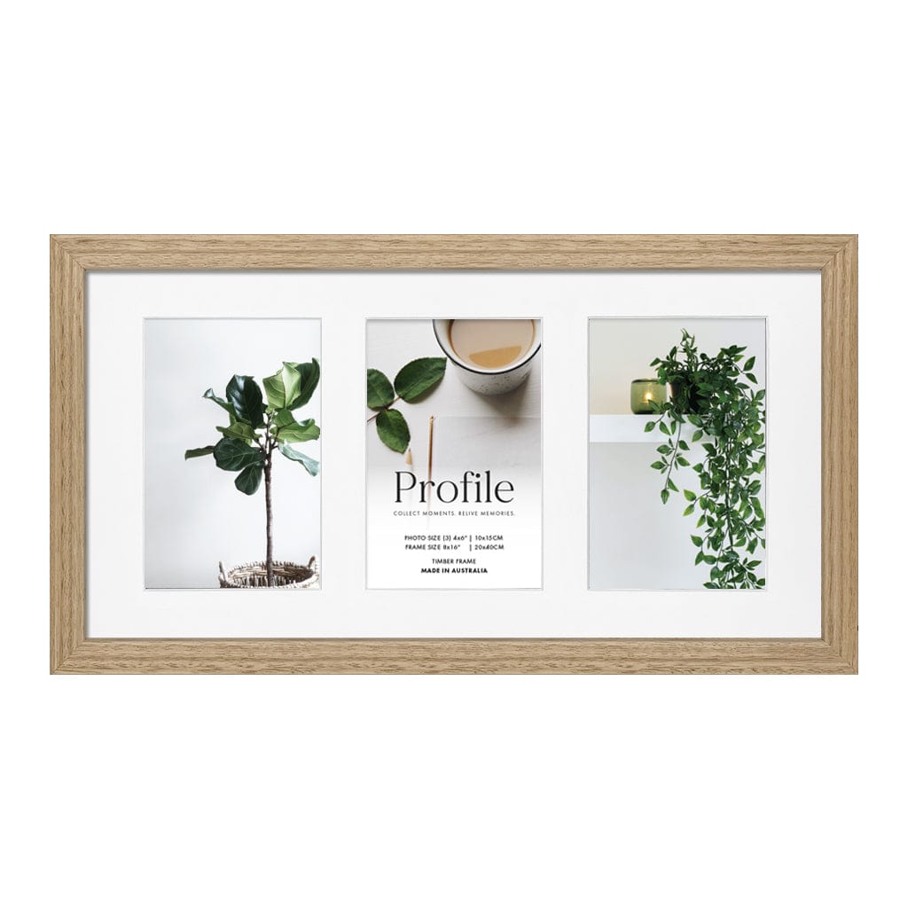 Gallery Box Victorian Ash Natural Oak Timber Photo Frame 8x16in (20x40cm) to suit three 4x6in (10x15cm) images from our Australian Made Picture Frames collection by Profile Products Australia