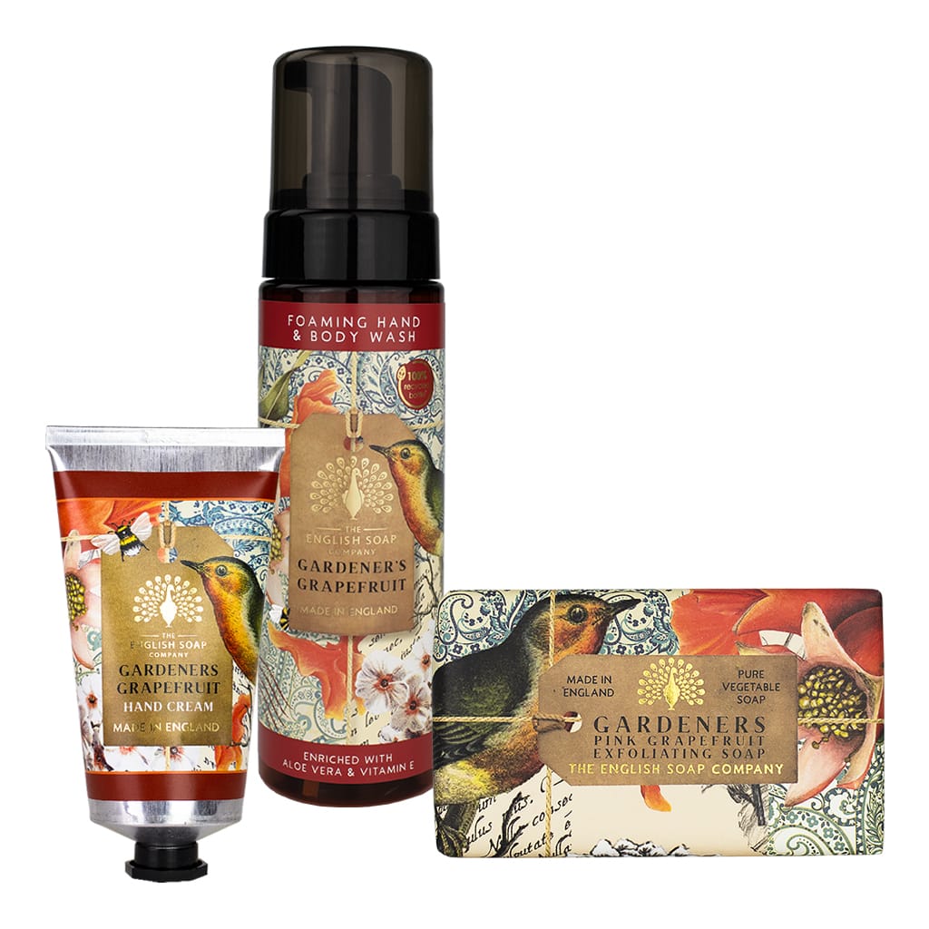Gardeners Grapefruit Exfoliating Soap, Hand Cream & Foaming Hand Wash Gift Set from our Body & Bath collection by The English Soap Company