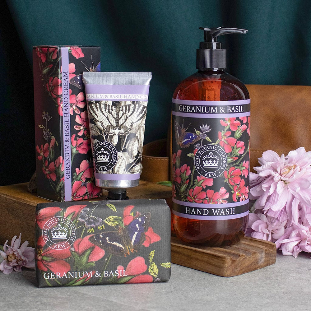 Geranium & Basil Hand Cream, Soap & Wash Bundle - Royal Kew Gardens from our Body & Bath collection by The English Soap Company