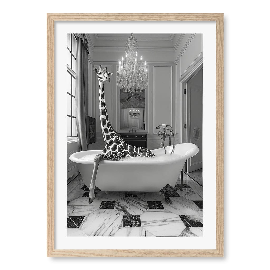 Giraffe Glam Soak Wall Art Print by Niky Rahner A4 (21 x 29.7cm) / Natural Oak Frame / White Border from our Australian Made Framed Wall Art, Prints & Posters collection by Profile Australia
