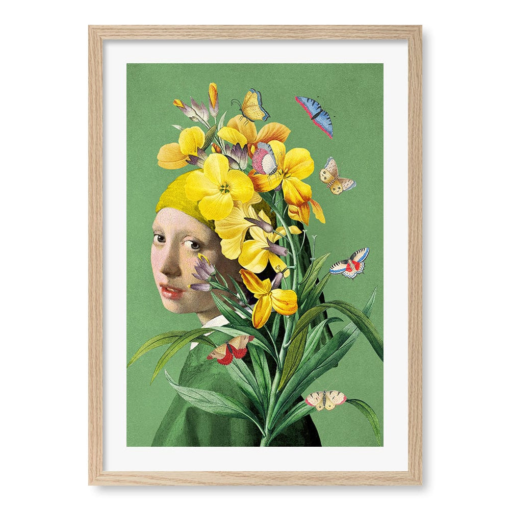 Girl With A Pearl Earring-Springtime Wall Art Print A2 (42 x 59.4cm) / Natural Oak Frame / White Border from our Australian Made Wall Art collection by Profile Australia