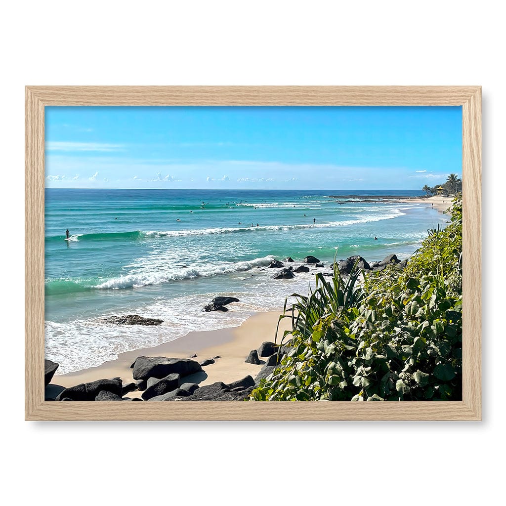 Goldy Surf Break Wall Art Print A3 (29.7 x 42cm) / Natural Oak Frame / No Border from our Australian Made Framed Wall Art, Prints & Posters collection by Profile Products (Australia) Pty Ltd