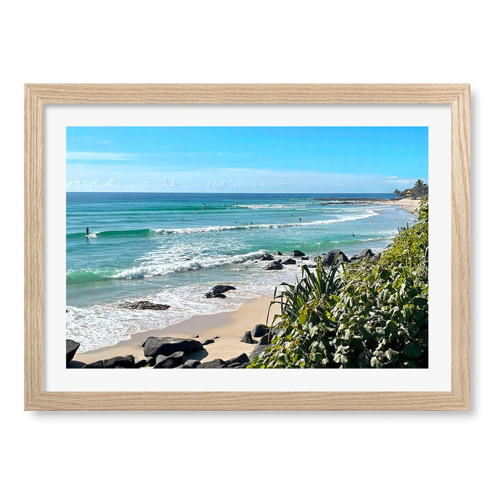 Goldy Surf Break Wall Art Print A3 (29.7 x 42cm) / Natural Oak Frame / White Border from our Australian Made Framed Wall Art, Prints & Posters collection by Profile Products (Australia) Pty Ltd