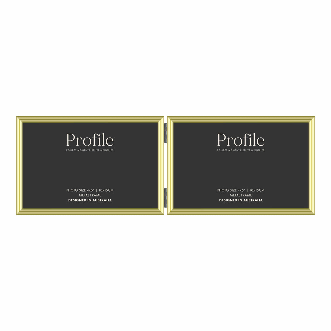 Habitat Gold Hinged Double Metal Photo Frame 4x6in (10x15cm) (2)H from our Metal Photo Frames collection by Profile Products (Australia) Pty Ltd