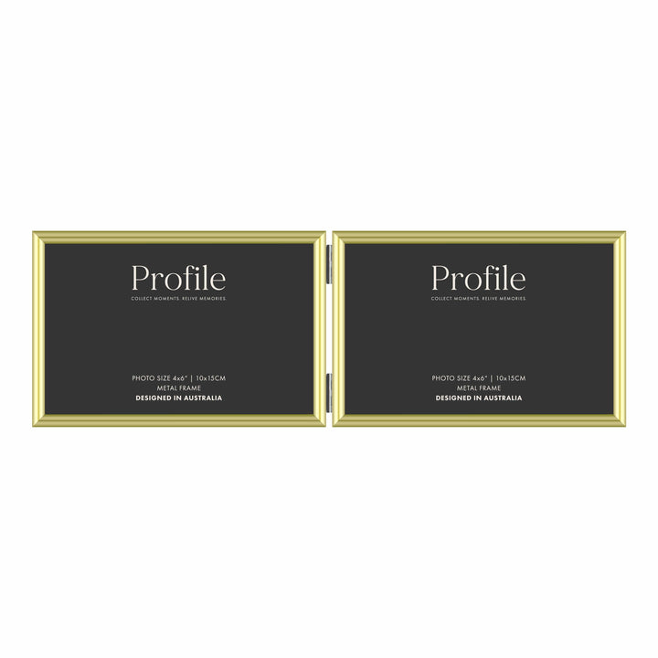 Habitat Gold Hinged Double Metal Photo Frame 4x6in (10x15cm) (2)H from our Metal Photo Frames collection by Profile Products (Australia) Pty Ltd