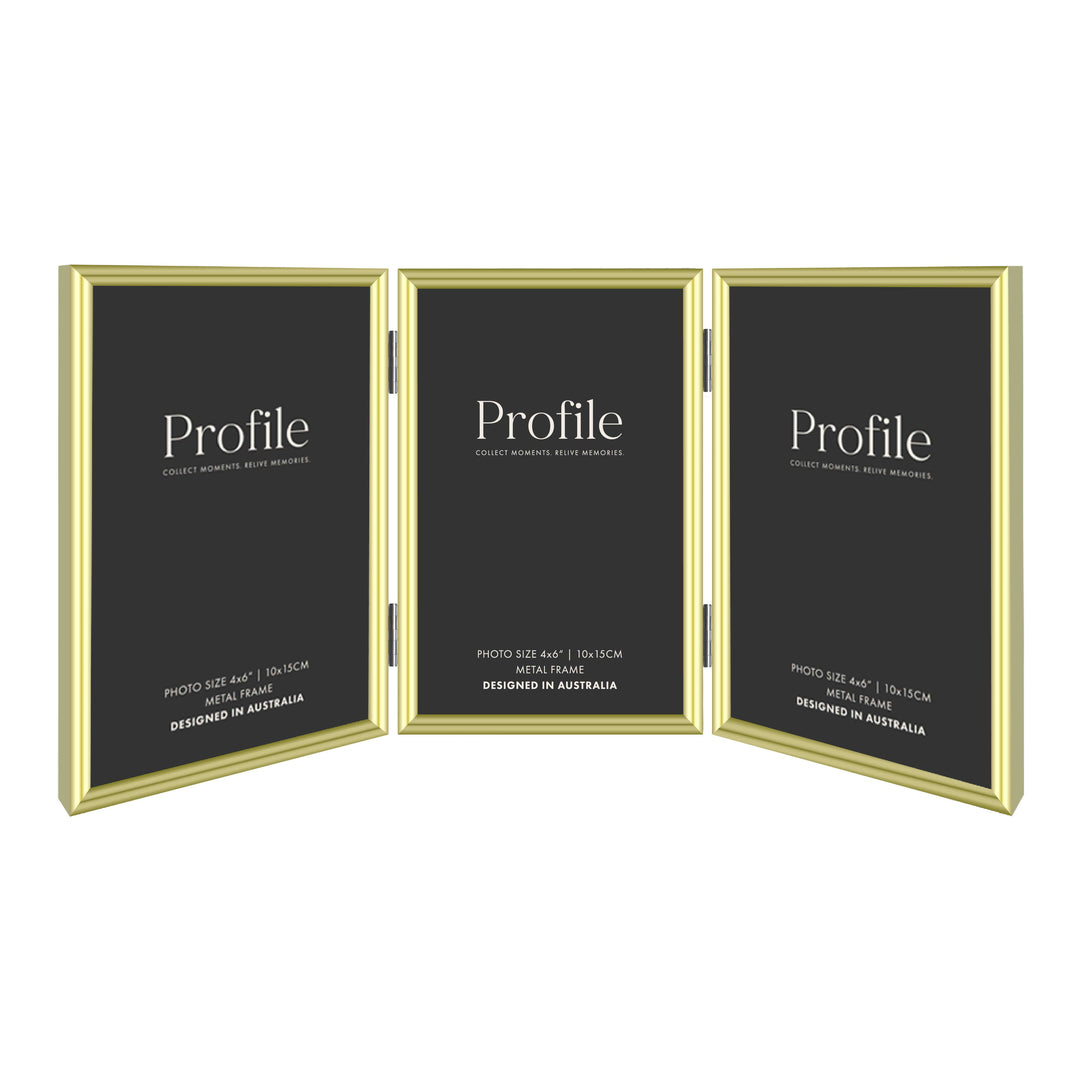 Habitat Gold Hinged Triple Metal Photo Frame from our Metal Photo Frames collection by Profile Products (Australia) Pty Ltd