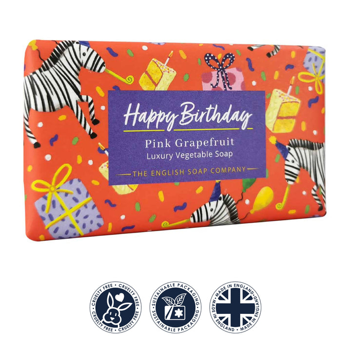 Happy Birthday Pink Grapefruit Gift Soap Bar from our Luxury Bar Soap collection by The English Soap Company