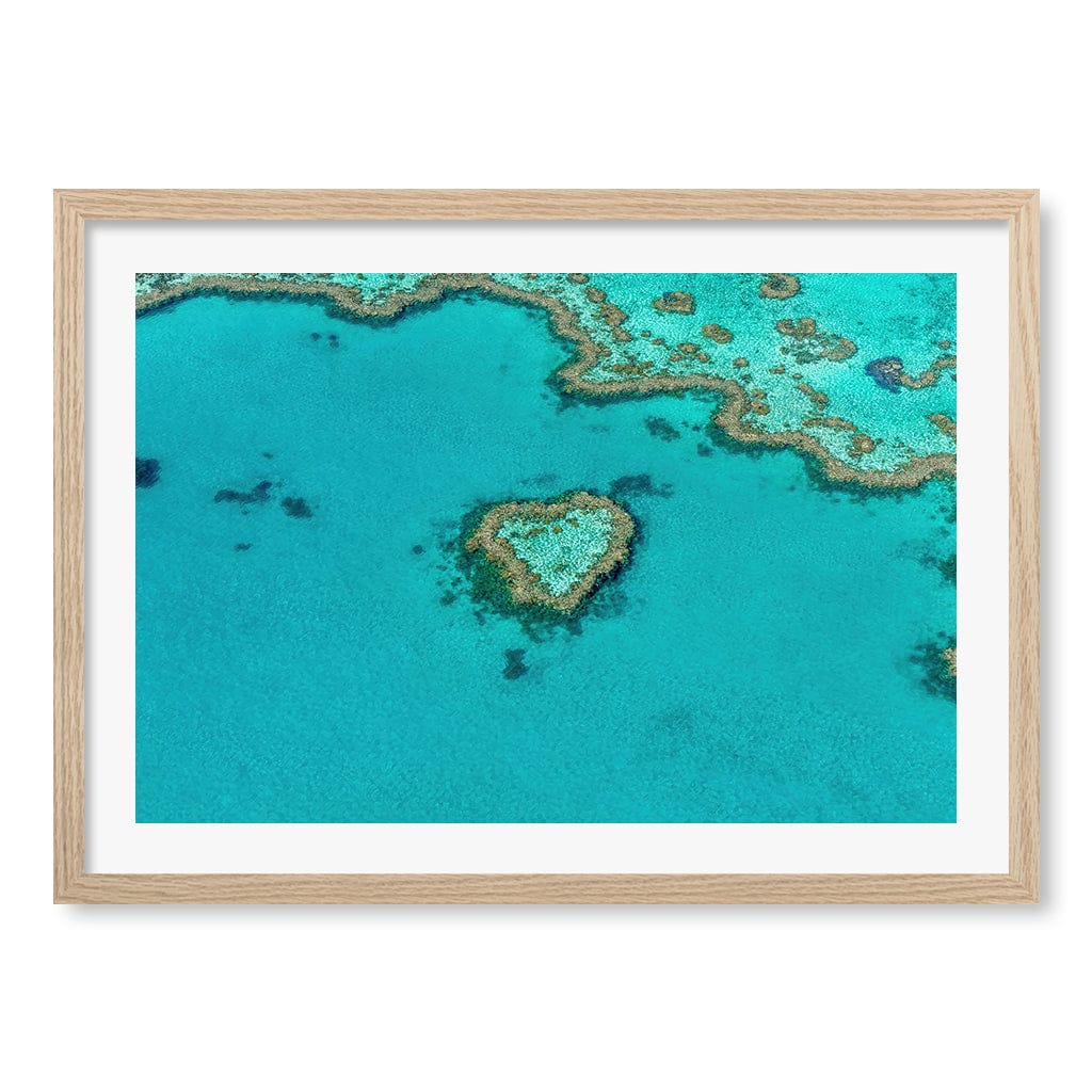 Heart Reef Wall Art Print A2 (42 x 59.4cm) / Natural Oak Frame / White Border from our Australian Made Framed Wall Art, Prints & Posters collection by Profile Products (Australia) Pty Ltd