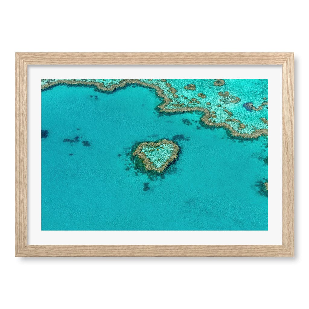 Heart Reef Wall Art Print A3 (29.7 x 42cm) / Natural Oak Frame / White Border from our Australian Made Framed Wall Art, Prints & Posters collection by Profile Products (Australia) Pty Ltd