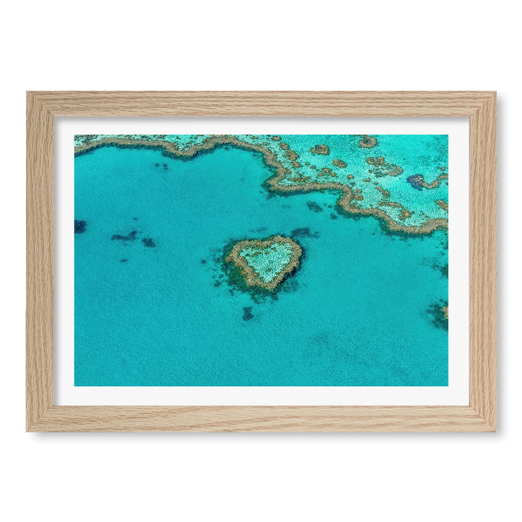 Heart Reef Wall Art Print A4 (21 x 29.7cm) / Natural Oak Frame / White Border from our Australian Made Framed Wall Art, Prints & Posters collection by Profile Products (Australia) Pty Ltd