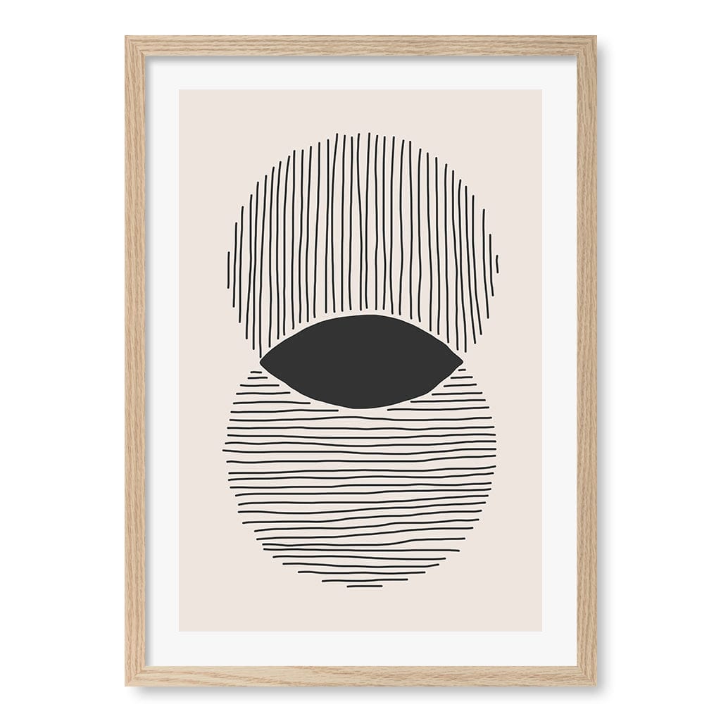 Intersecting Circle Lines Wall Art Print A2 (42 x 59.4cm) / Natural Oak Frame / White Border from our Australian Made Framed Wall Art, Prints & Posters collection by Profile Australia