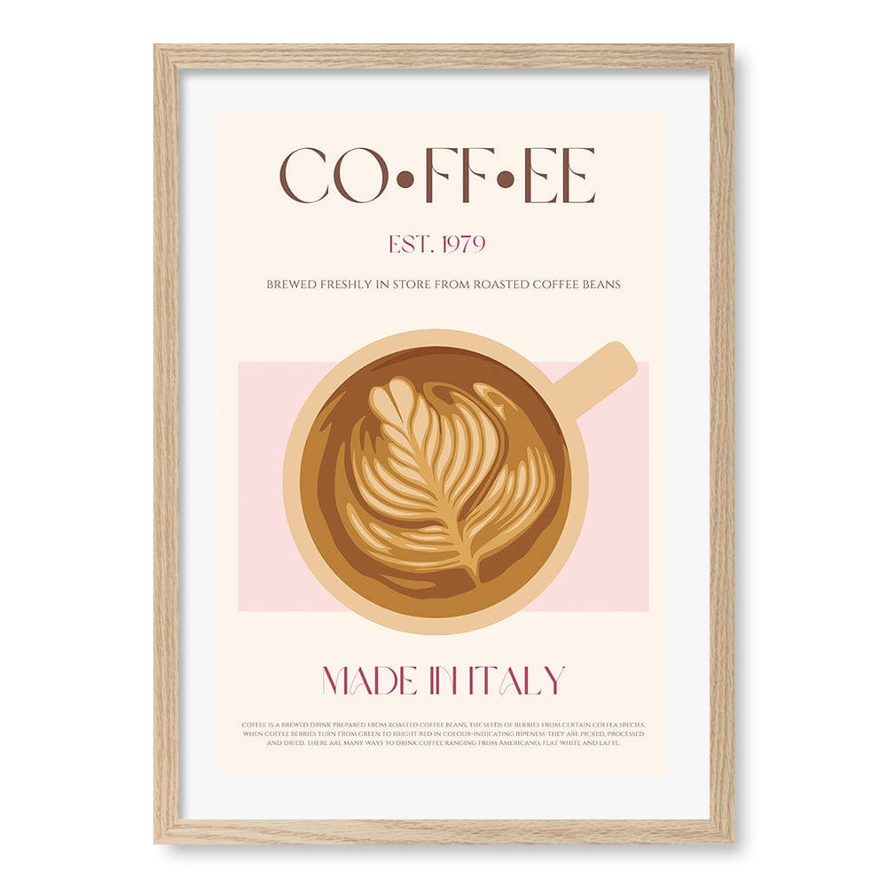 Italian Coffee Wall Art Print A2 (42 x 59.4cm) / Natural Oak Frame / White Border from our Australian Made Wall Art collection by Profile Australia