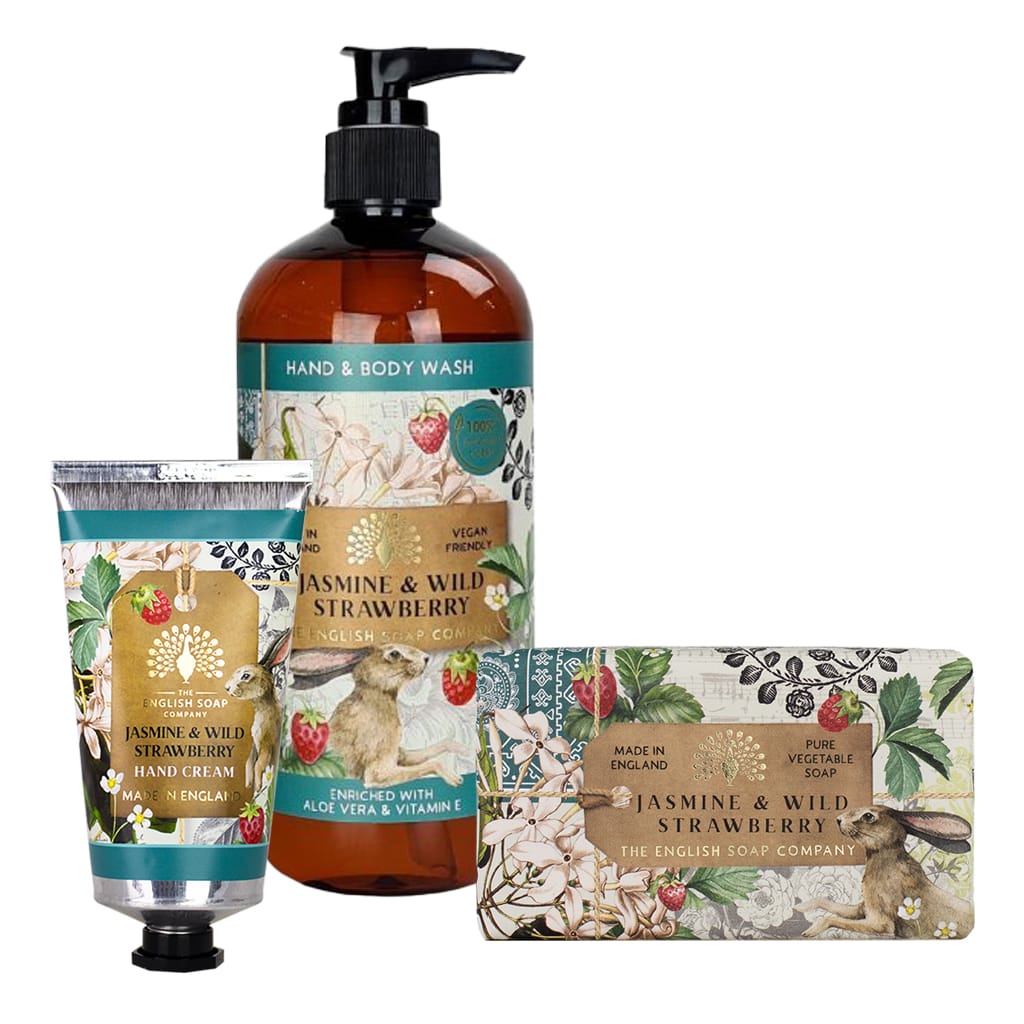 Jasmine & Strawberry Hand Cream, Soap & Wash Bundle - The English Soap Company from our Body & Bath collection by The English Soap Company