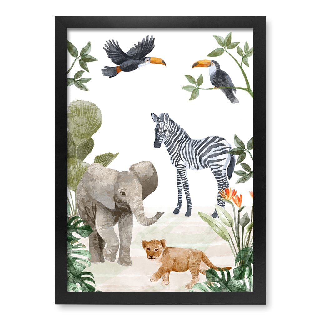 Jungle Friends Kids Wall Art Print A3 (29.7 x 42cm) / Matte Black Frame / No Border from our Australian Made Framed Wall Art, Prints & Posters collection by Profile Products (Australia) Pty Ltd