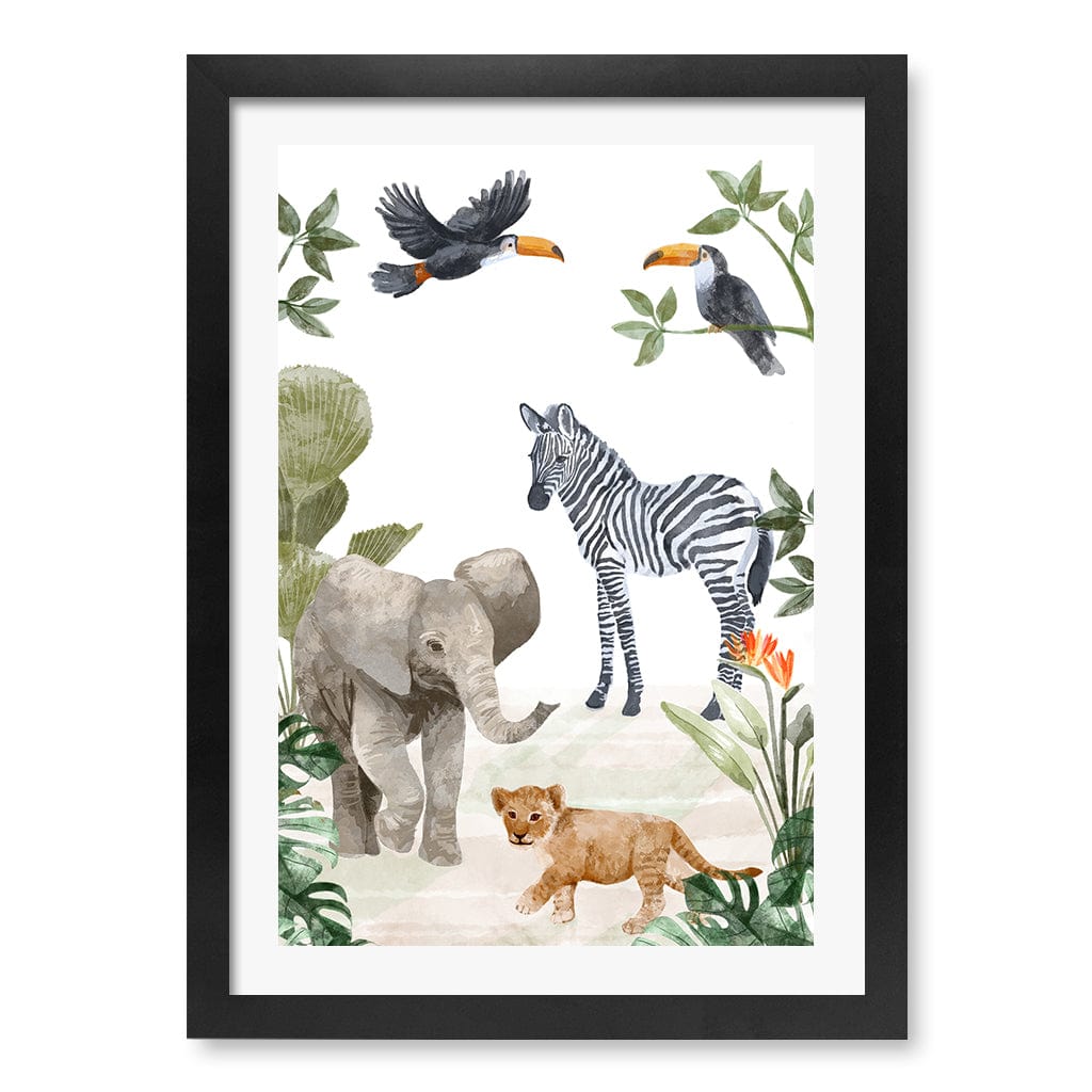 Jungle Friends Kids Wall Art Print A3 (29.7 x 42cm) / Matte Black Frame / White Border from our Australian Made Framed Wall Art, Prints & Posters collection by Profile Products (Australia) Pty Ltd