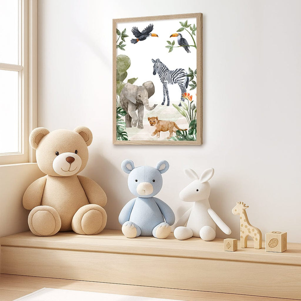 Jungle Friends Kids Wall Art Print from our Australian Made Framed Wall Art, Prints & Posters collection by Profile Products (Australia) Pty Ltd
