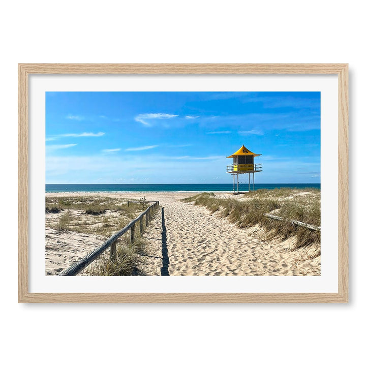 Lifeguard Tower 1 Wall Art Print A2 (42 x 59.4cm) / Natural Oak Frame / White Border from our Australian Made Framed Wall Art, Prints & Posters collection by Profile Products (Australia) Pty Ltd