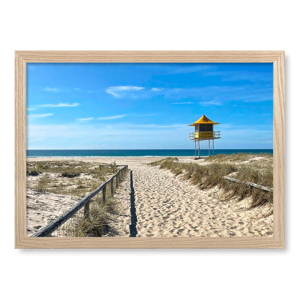 Lifeguard Tower 1 Wall Art Print A3 (29.7 x 42cm) / Natural Oak Frame / No Border from our Australian Made Framed Wall Art, Prints & Posters collection by Profile Products (Australia) Pty Ltd