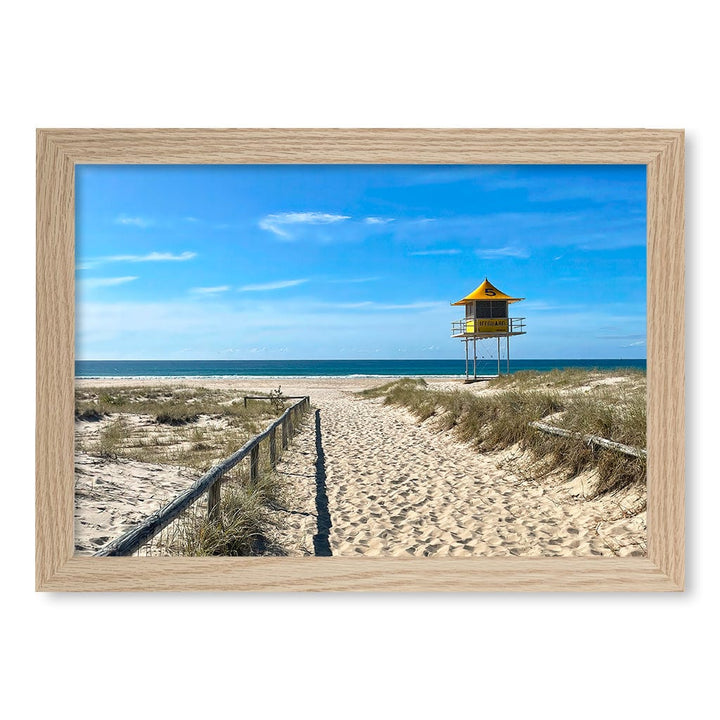 Lifeguard Tower 1 Wall Art Print A4 (21 x 29.7cm) / Natural Oak Frame / No Border from our Australian Made Framed Wall Art, Prints & Posters collection by Profile Products (Australia) Pty Ltd