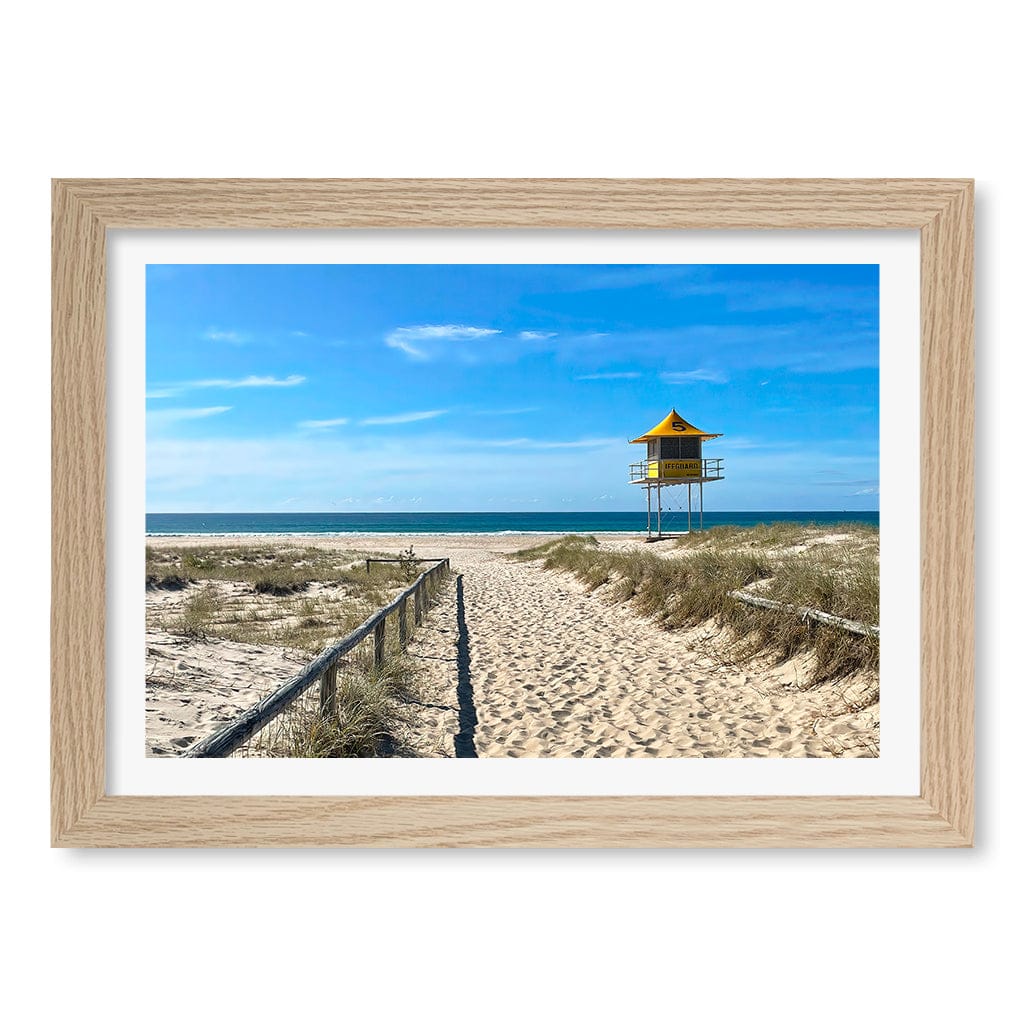 Lifeguard Tower 1 Wall Art Print A4 (21 x 29.7cm) / Natural Oak Frame / White Border from our Australian Made Framed Wall Art, Prints & Posters collection by Profile Products (Australia) Pty Ltd
