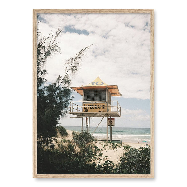 Lifeguard Tower 2 Wall Art Print A1 (59.4 x 84.1cm) / Natural Oak Frame / No Border from our Australian Made Framed Wall Art, Prints & Posters collection by Profile Products (Australia) Pty Ltd