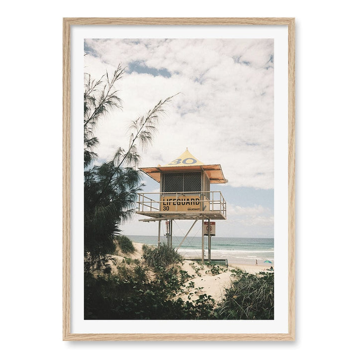 Lifeguard Tower 2 Wall Art Print A1 (59.4 x 84.1cm) / Natural Oak Frame / White Border from our Australian Made Framed Wall Art, Prints & Posters collection by Profile Products (Australia) Pty Ltd
