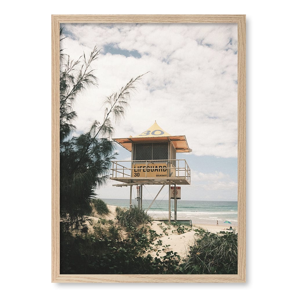 Lifeguard Tower 2 Wall Art Print A2 (42 x 59.4cm) / Natural Oak Frame / No Border from our Australian Made Framed Wall Art, Prints & Posters collection by Profile Products (Australia) Pty Ltd