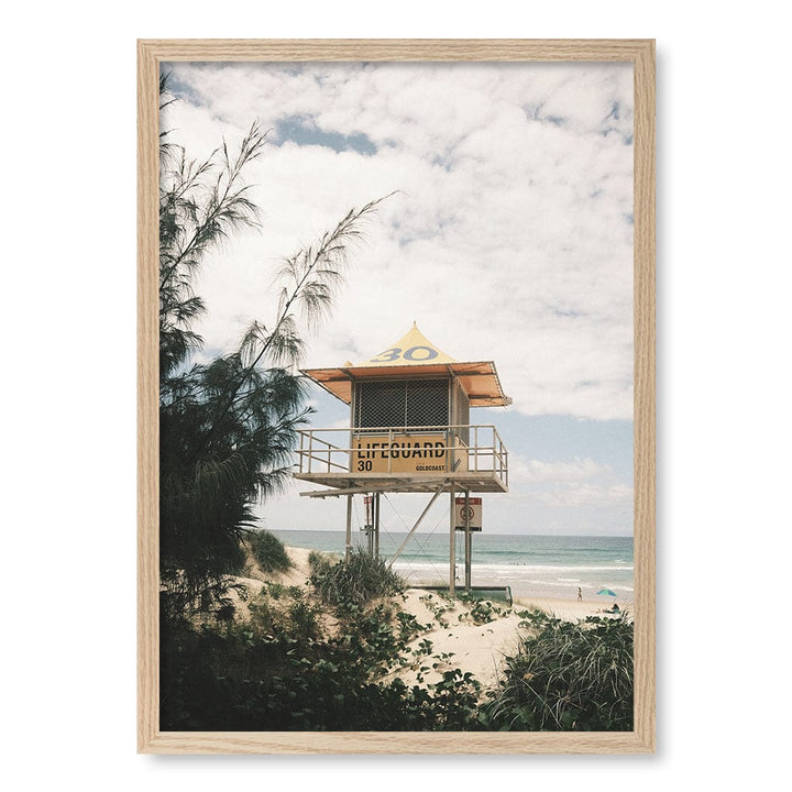 Lifeguard Tower 2 Wall Art Print A2 (42 x 59.4cm) / Natural Oak Frame / No Border from our Australian Made Framed Wall Art, Prints & Posters collection by Profile Products (Australia) Pty Ltd
