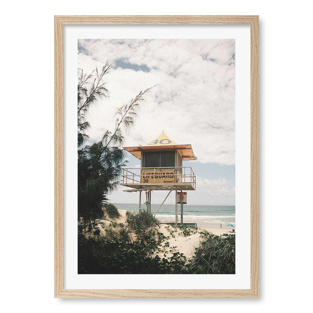 Lifeguard Tower 2 Wall Art Print A2 (42 x 59.4cm) / Natural Oak Frame / White Border from our Australian Made Framed Wall Art, Prints & Posters collection by Profile Products (Australia) Pty Ltd