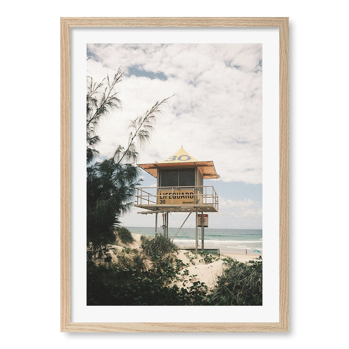 Lifeguard Tower 2 Wall Art Print A2 (42 x 59.4cm) / Natural Oak Frame / White Border from our Australian Made Framed Wall Art, Prints & Posters collection by Profile Products (Australia) Pty Ltd