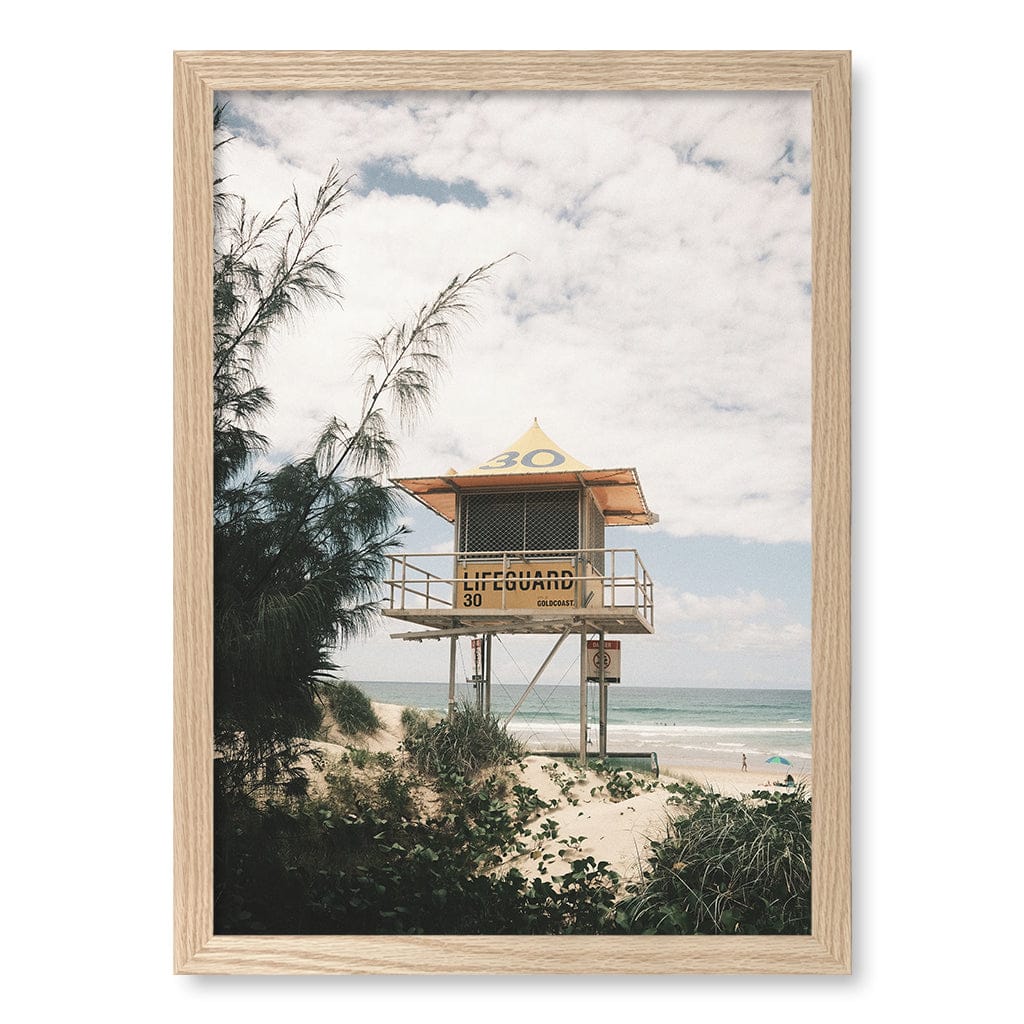 Lifeguard Tower 2 Wall Art Print A3 (29.7 x 42cm) / Natural Oak Frame / No Border from our Australian Made Framed Wall Art, Prints & Posters collection by Profile Products (Australia) Pty Ltd