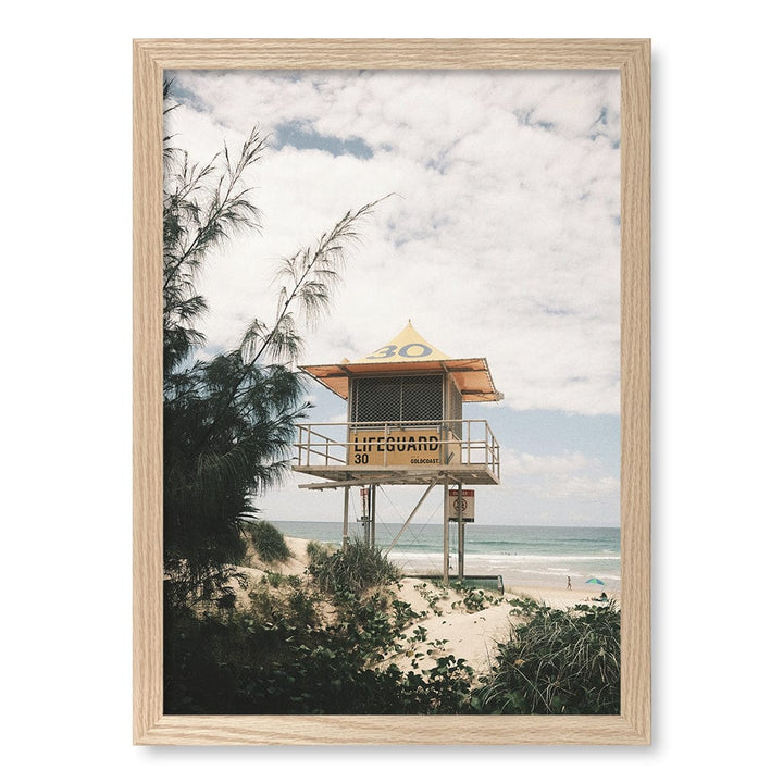 Lifeguard Tower 2 Wall Art Print A3 (29.7 x 42cm) / Natural Oak Frame / No Border from our Australian Made Framed Wall Art, Prints & Posters collection by Profile Products (Australia) Pty Ltd