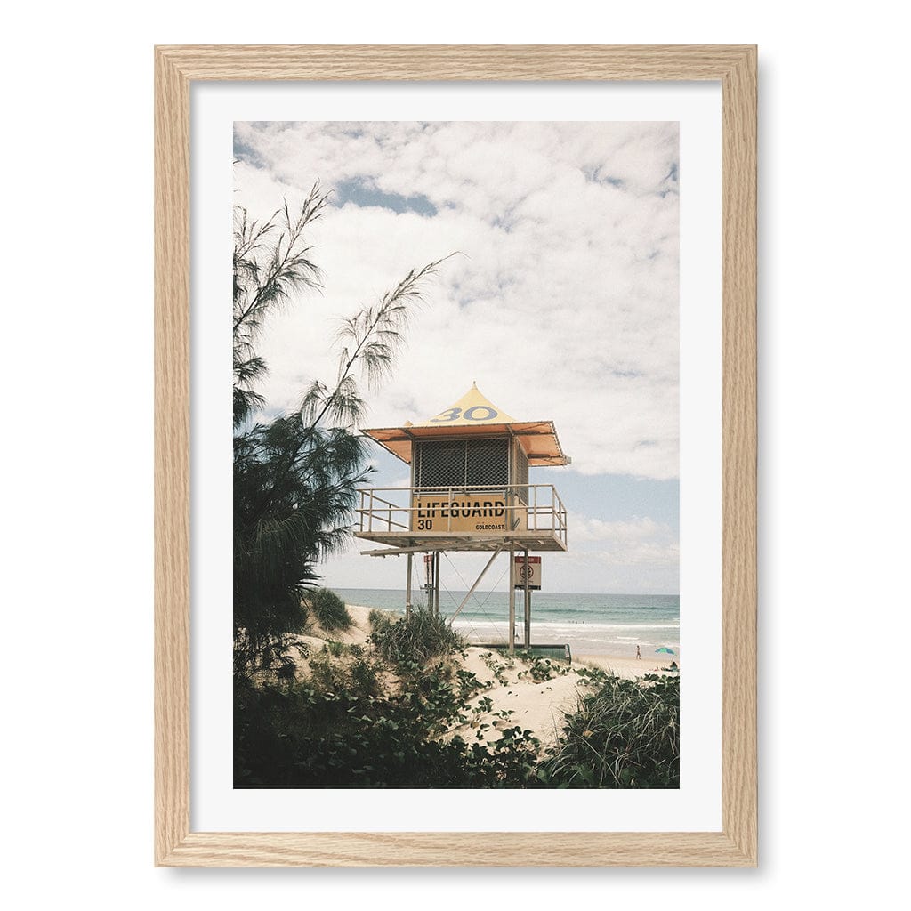 Lifeguard Tower 2 Wall Art Print A3 (29.7 x 42cm) / Natural Oak Frame / White Border from our Australian Made Framed Wall Art, Prints & Posters collection by Profile Products (Australia) Pty Ltd