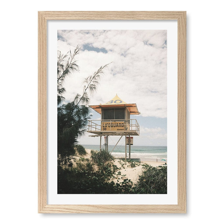 Lifeguard Tower 2 Wall Art Print A3 (29.7 x 42cm) / Natural Oak Frame / White Border from our Australian Made Framed Wall Art, Prints & Posters collection by Profile Products (Australia) Pty Ltd