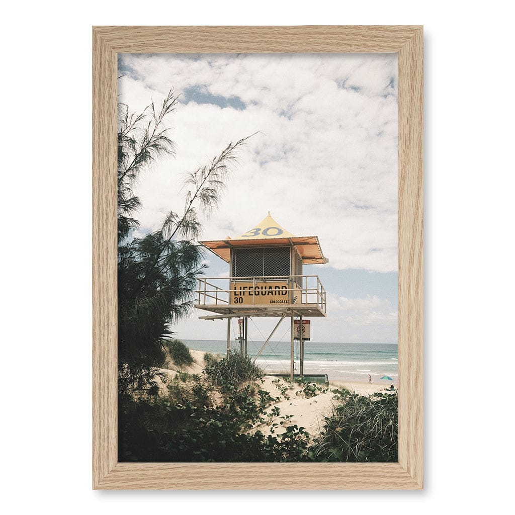 Lifeguard Tower 2 Wall Art Print A4 (21 x 29.7cm) / Natural Oak Frame / No Border from our Australian Made Framed Wall Art, Prints & Posters collection by Profile Products (Australia) Pty Ltd