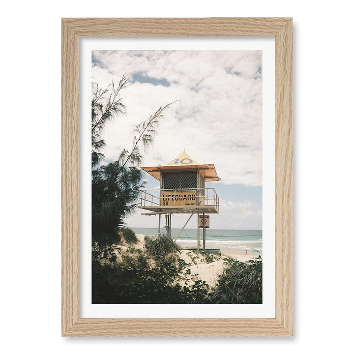 Lifeguard Tower 2 Wall Art Print A4 (21 x 29.7cm) / Natural Oak Frame / White Border from our Australian Made Framed Wall Art, Prints & Posters collection by Profile Products (Australia) Pty Ltd