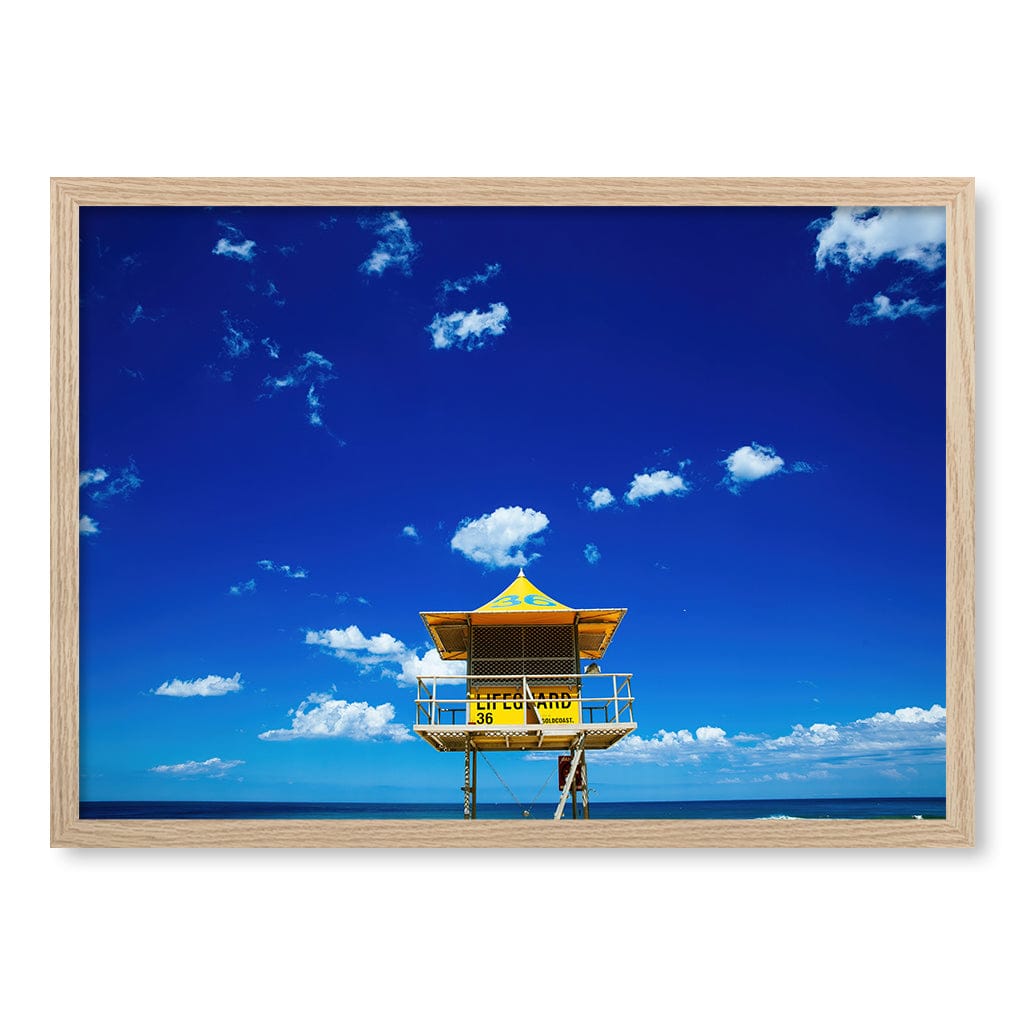 Lifeguard Tower 3 Wall Art Print A2 (42 x 59.4cm) / Natural Oak Frame / No Border from our Australian Made Framed Wall Art, Prints & Posters collection by Profile Products (Australia) Pty Ltd