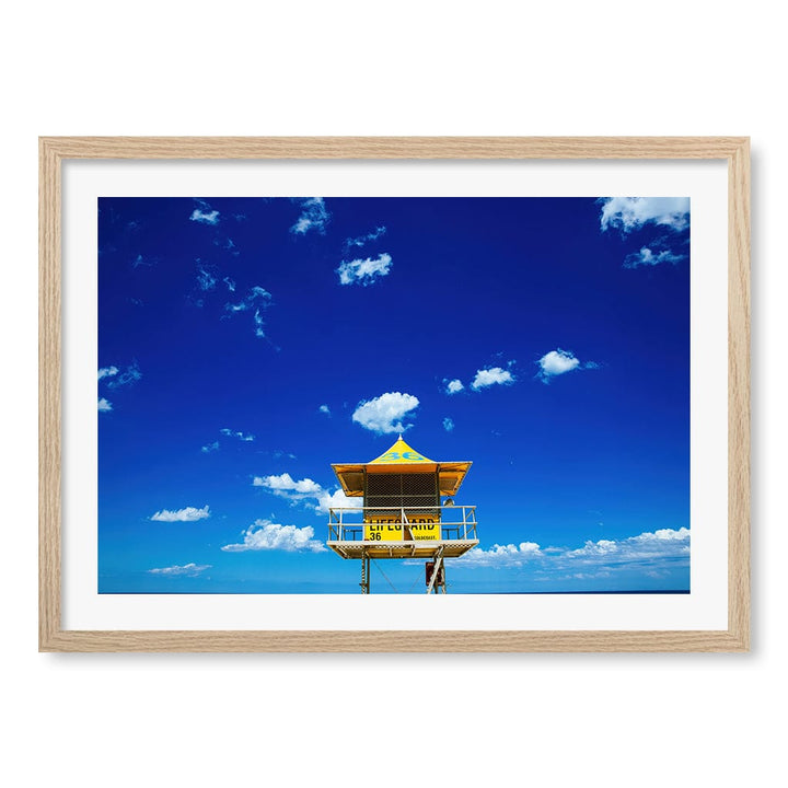 Lifeguard Tower 3 Wall Art Print A2 (42 x 59.4cm) / Natural Oak Frame / White Border from our Australian Made Framed Wall Art, Prints & Posters collection by Profile Products (Australia) Pty Ltd