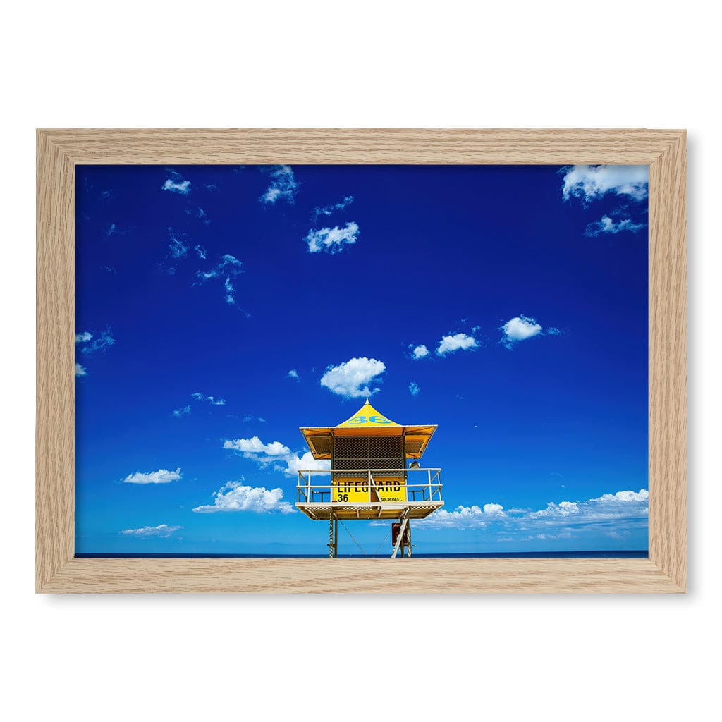 Lifeguard Tower 3 Wall Art Print A4 (21 x 29.7cm) / Natural Oak Frame / No Border from our Australian Made Framed Wall Art, Prints & Posters collection by Profile Products (Australia) Pty Ltd