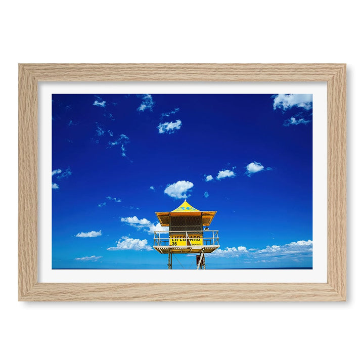Lifeguard Tower 3 Wall Art Print A4 (21 x 29.7cm) / Natural Oak Frame / White Border from our Australian Made Framed Wall Art, Prints & Posters collection by Profile Products (Australia) Pty Ltd