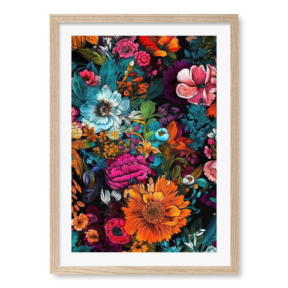 Meadow Flowers 6 Wall Art Print A2 (42 x 59.4cm) / Natural Oak Frame / White Border from our Australian Made Wall Art collection by Profile Australia