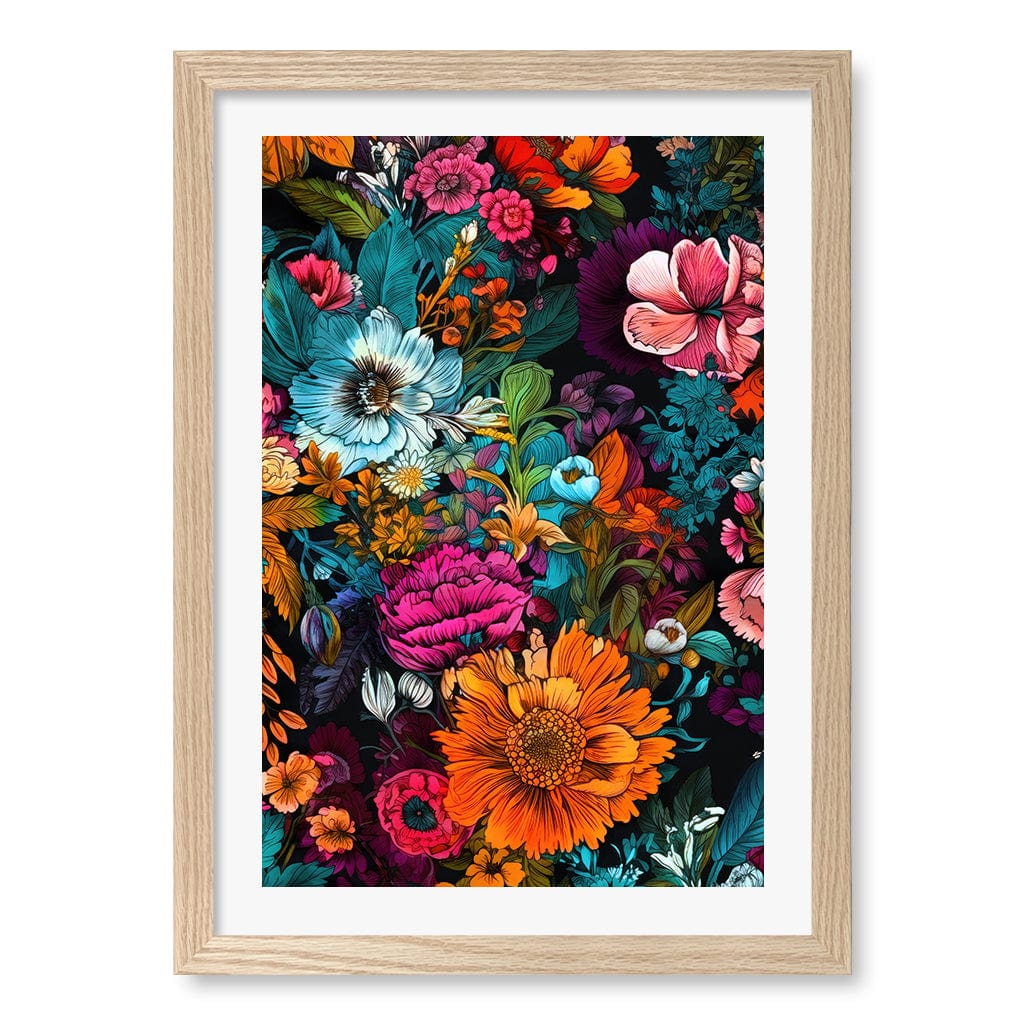 Meadow Flowers 6 Wall Art Print A3 (29.7 x 42cm) / Natural Oak Frame / White Border from our Australian Made Wall Art collection by Profile Australia